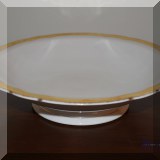 P40. White Hungarian footed bowl with gold rim. 11”w - $22 